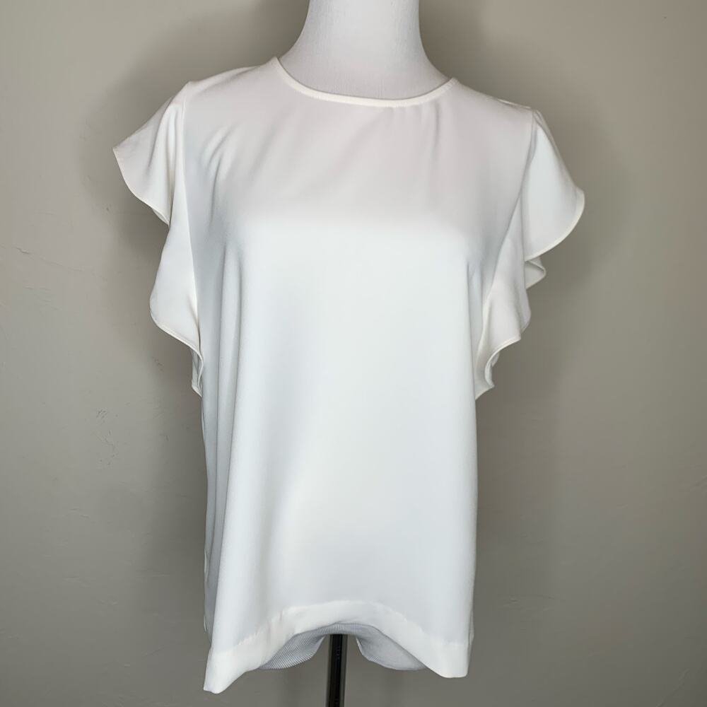 Ann Taylor Cream Ruffle Sleeve Blouse Sz Small